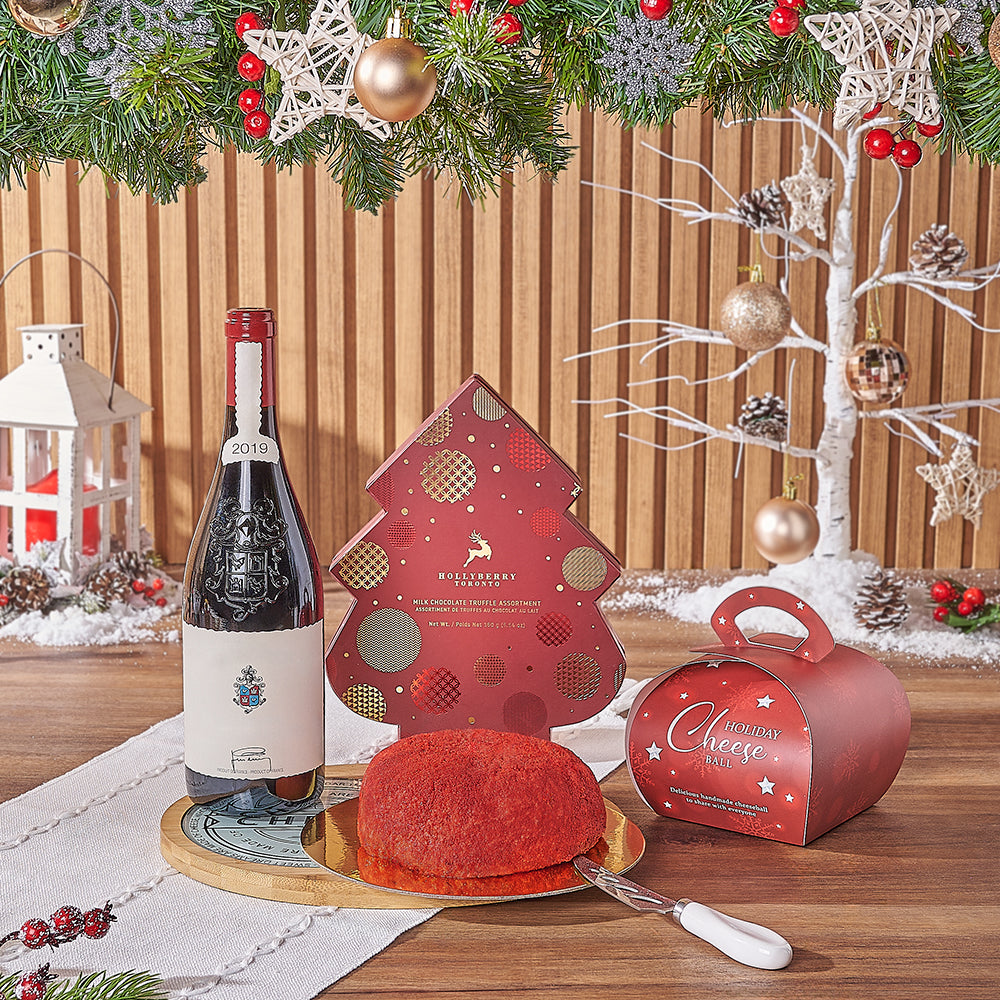 Holiday Wine &amp; Red Velvet Cheese Ball Gift, wine gift, wine, chocolate gift, chocolate, cheeseball gift, cheeseball, christmas gift, christmas, Hamilton delivery