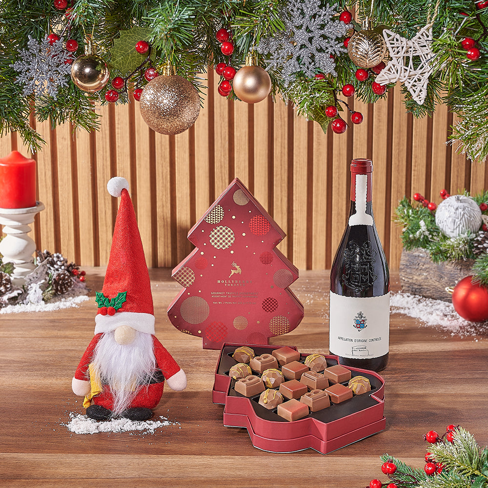 Holiday Wine &amp; Santa Gift Basket, wine gift, wine, chocolate, gift, chocolate, Christmas gift, christmas, Hamilton delivery