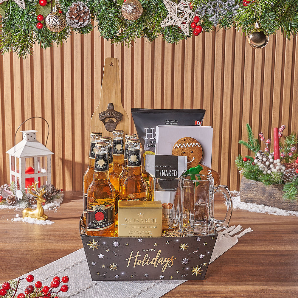 Holiday Beer Gift Basket Featuring Hardbite Chips and Gingerbread – how the gift is presented