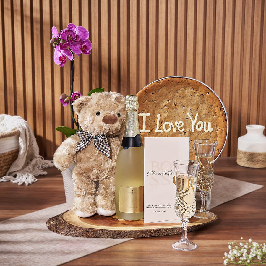 “I Love You” Cookie & Champagne Gift Set, champagne gift, champagne, sparkling wine gift, sparkling wine, plant gift, plant, orchid gift, orchid, Hamilton delivery