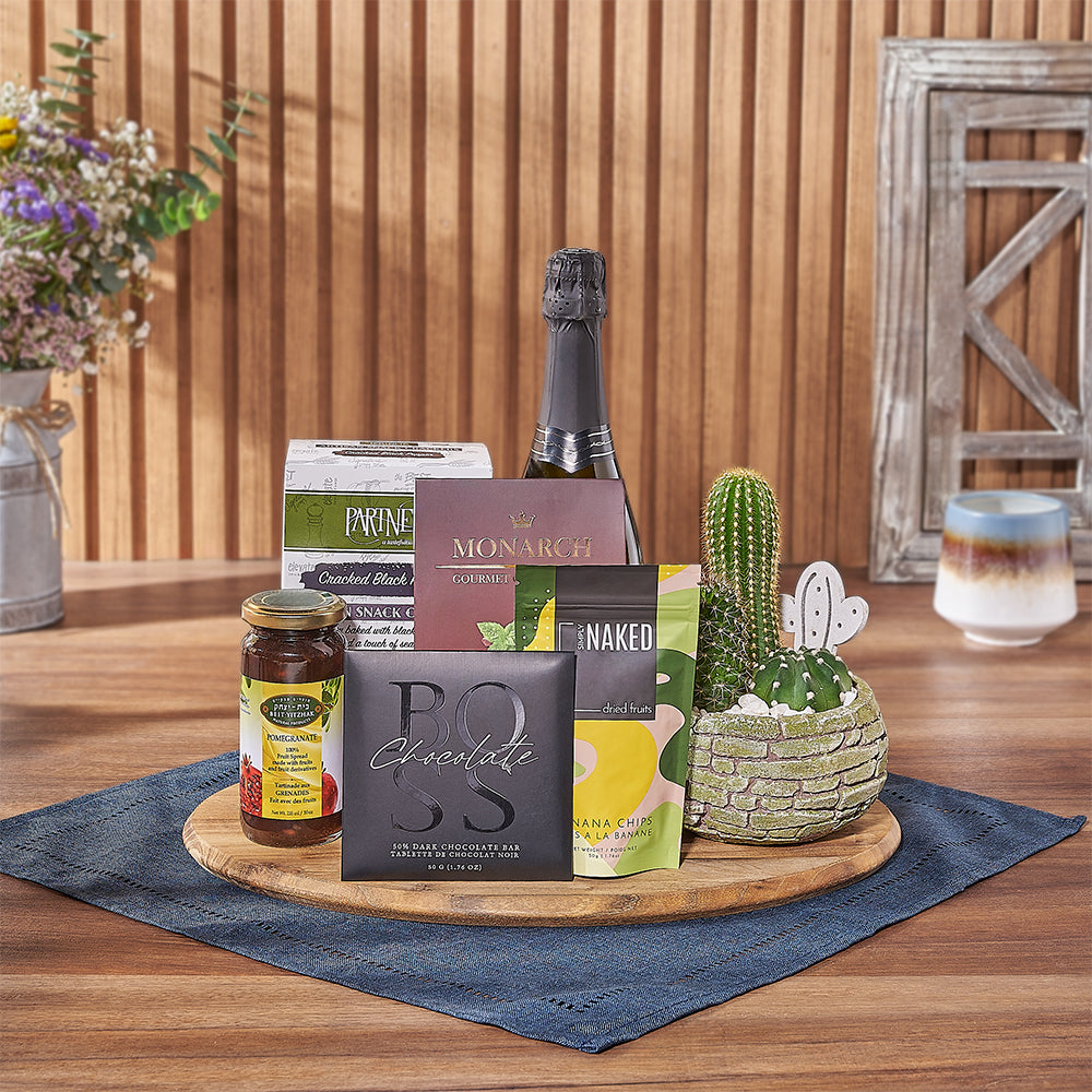 Kosher Celebration &amp; Cacti Gift from Hamilton Baskets - Champagne Gift Basket - Hamilton Delivery