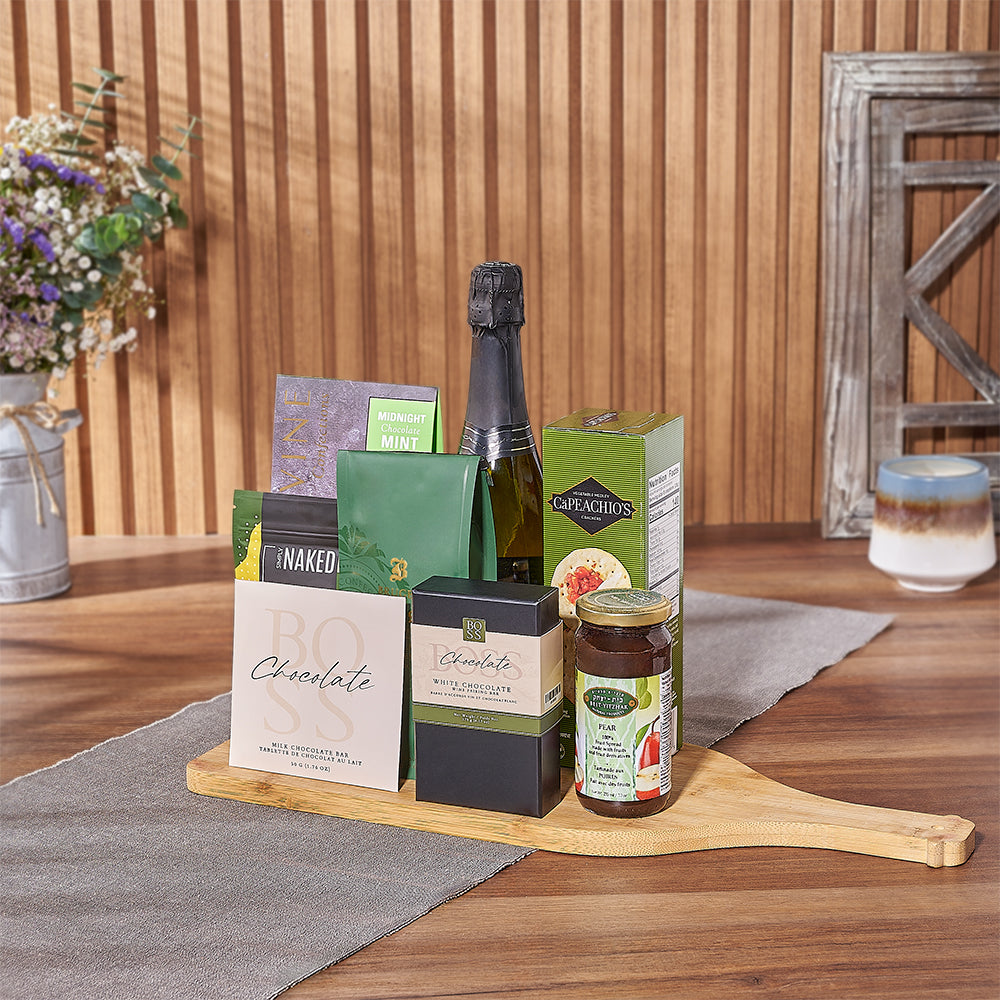 Kosher Champagne &amp; Snacks Gift Basket from Hamilton Baskets - Champagne Gift Set - Hamilton Delivery