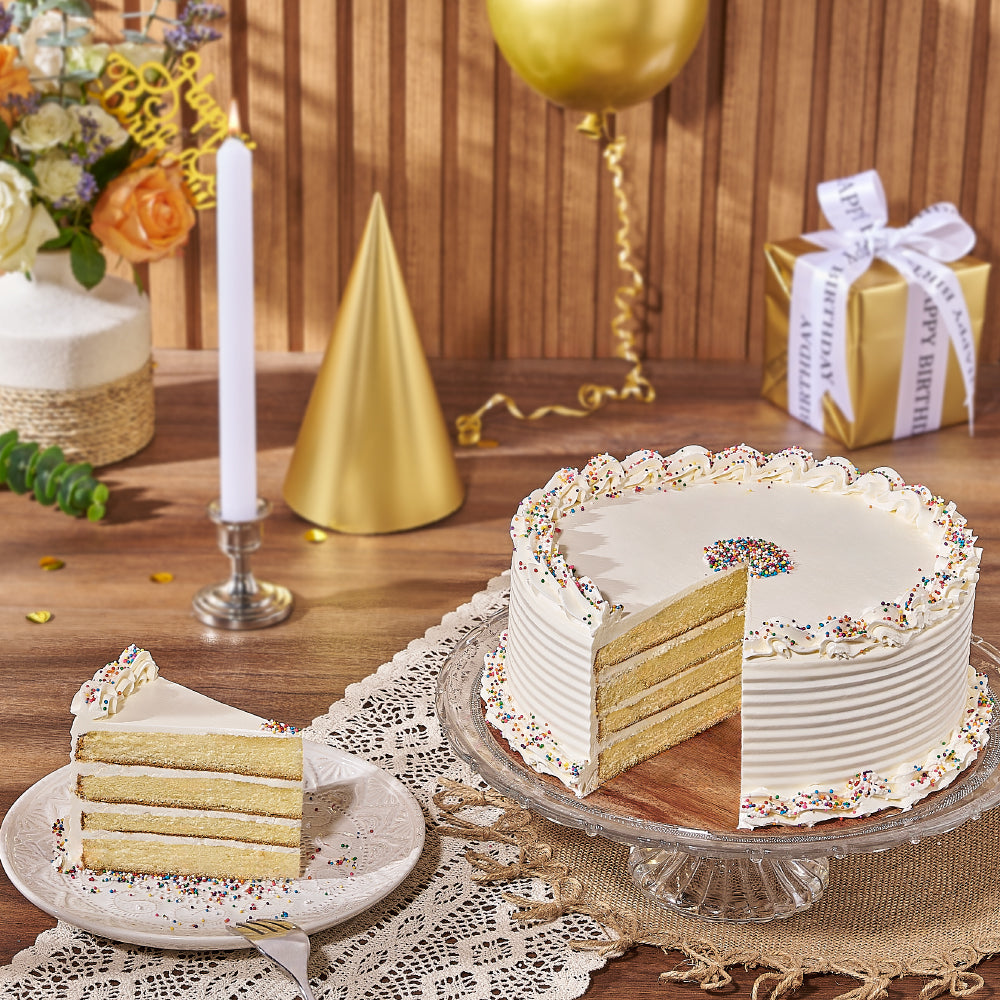 Rainbow Sprinkle Birthday Cake – how the gift is presented