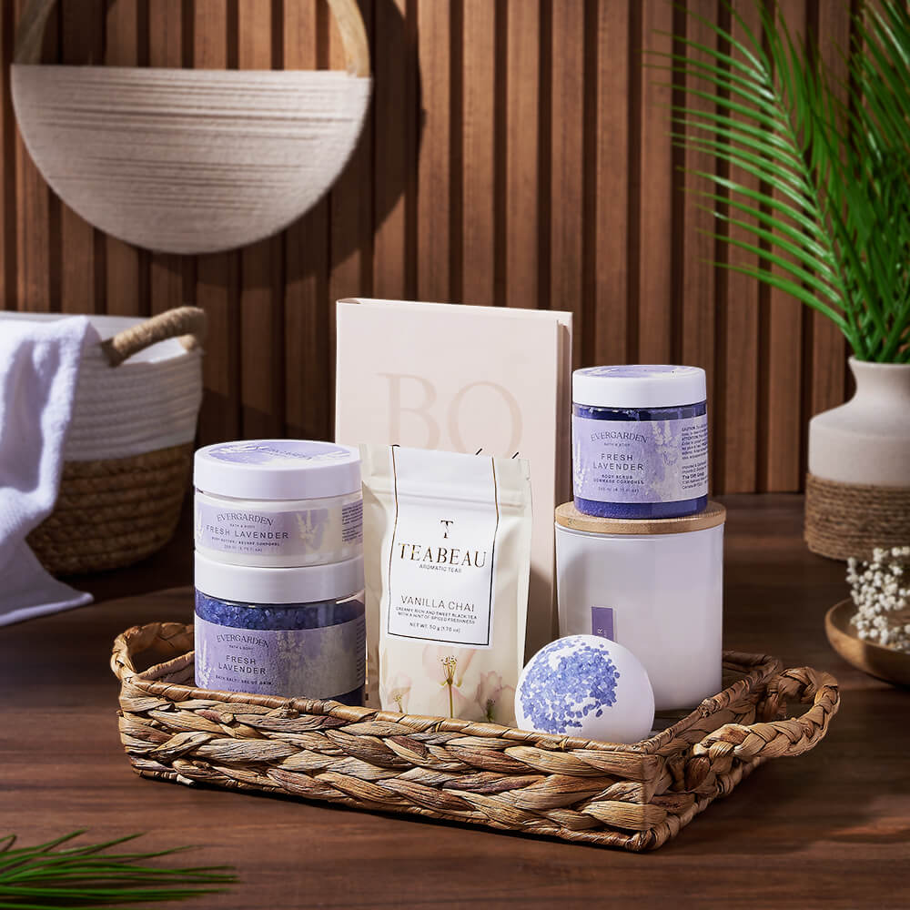 Lavender and Tea Spa Crate, spa gift, spa, bath &amp; body gift, bath &amp; body, tea gift, tea, Hamilton delivery