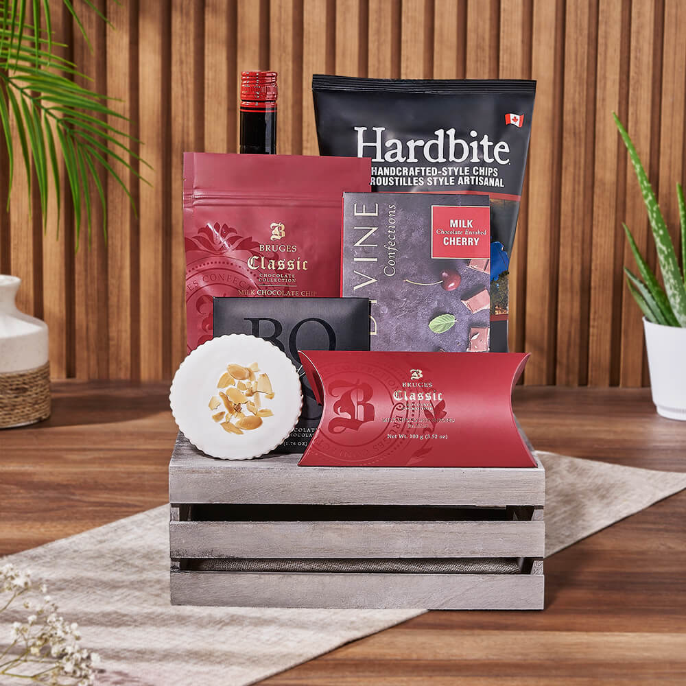 Liquor & Snack Gift Crate, liquor gift, liquor, snack gift, snack, chocolate gift, chocolate, Hamilton delivery