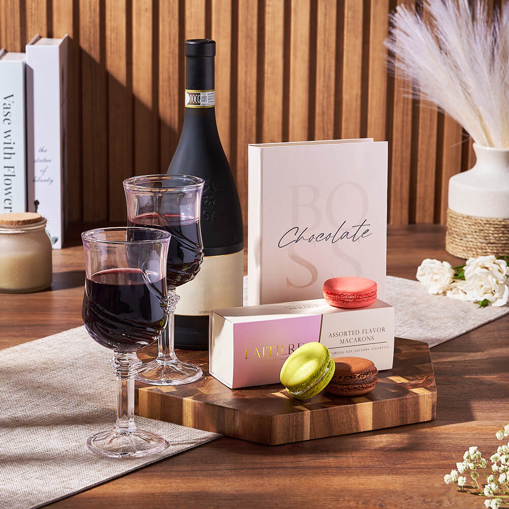 Macaron &amp; Wine for Two Gift Set, wine gift, wine, macaron gift, macaron, chocolate gift, chocolate, Hamilton delivery