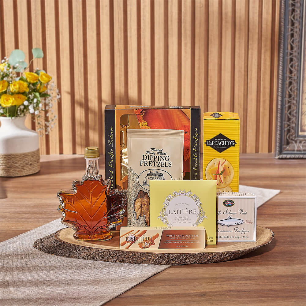 Maple &amp; Salmon Gift Basket, seafood gift, seafood, chocolate gift, chocolate, Hamilton delivery