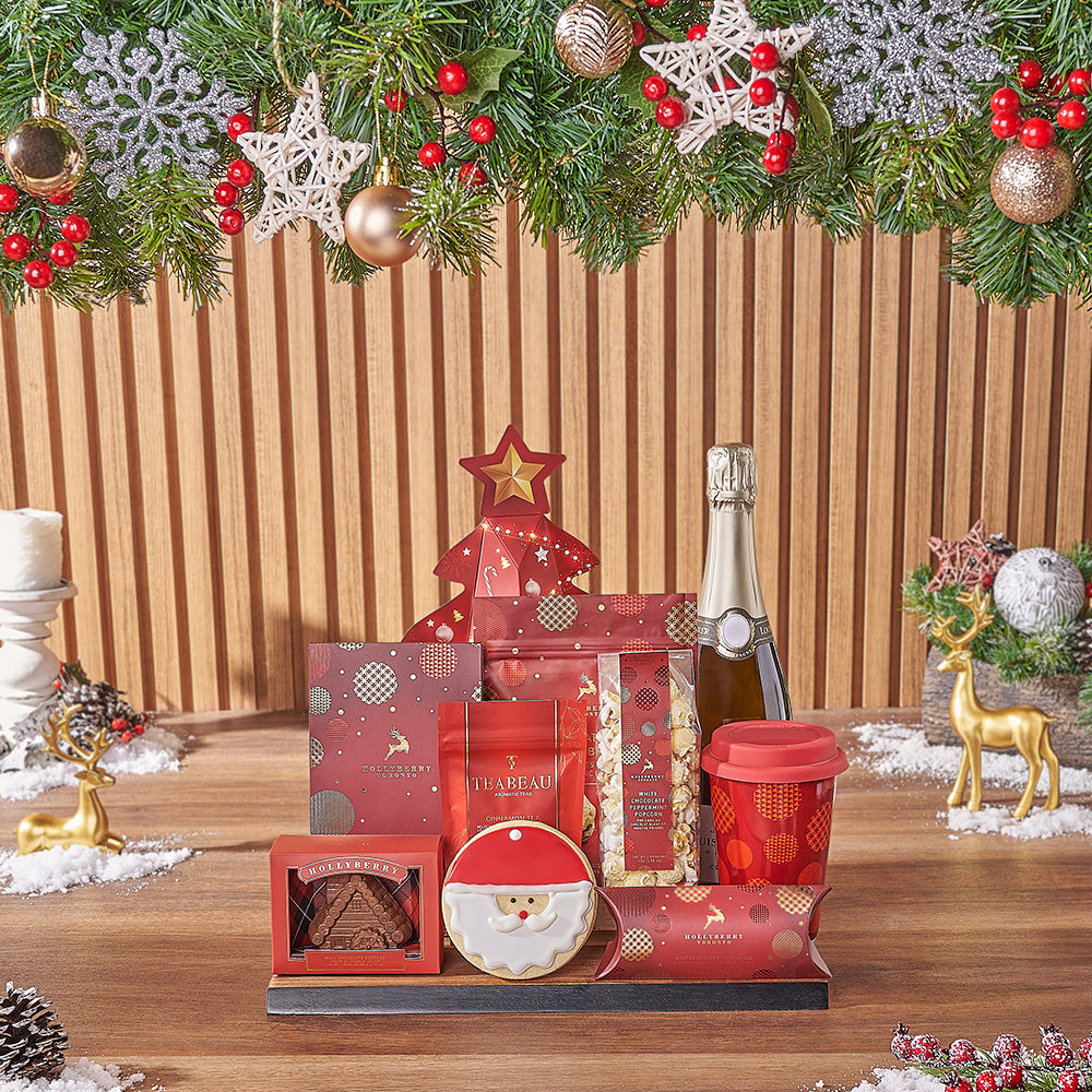Seasonal Christmas Sparkling Wine Basket – how the gift is presented