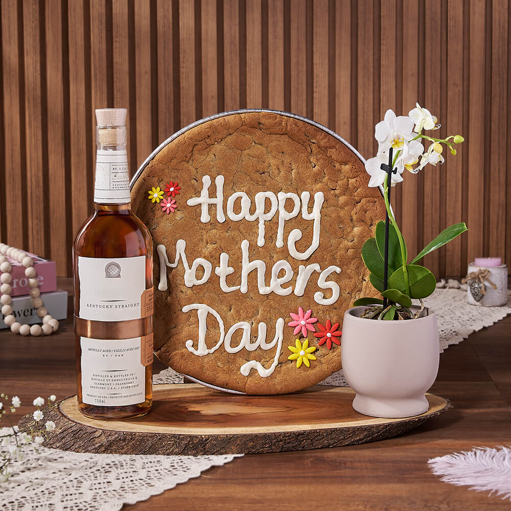 Whiskey and Mother's Day Cookie Basket – how the gift is presented