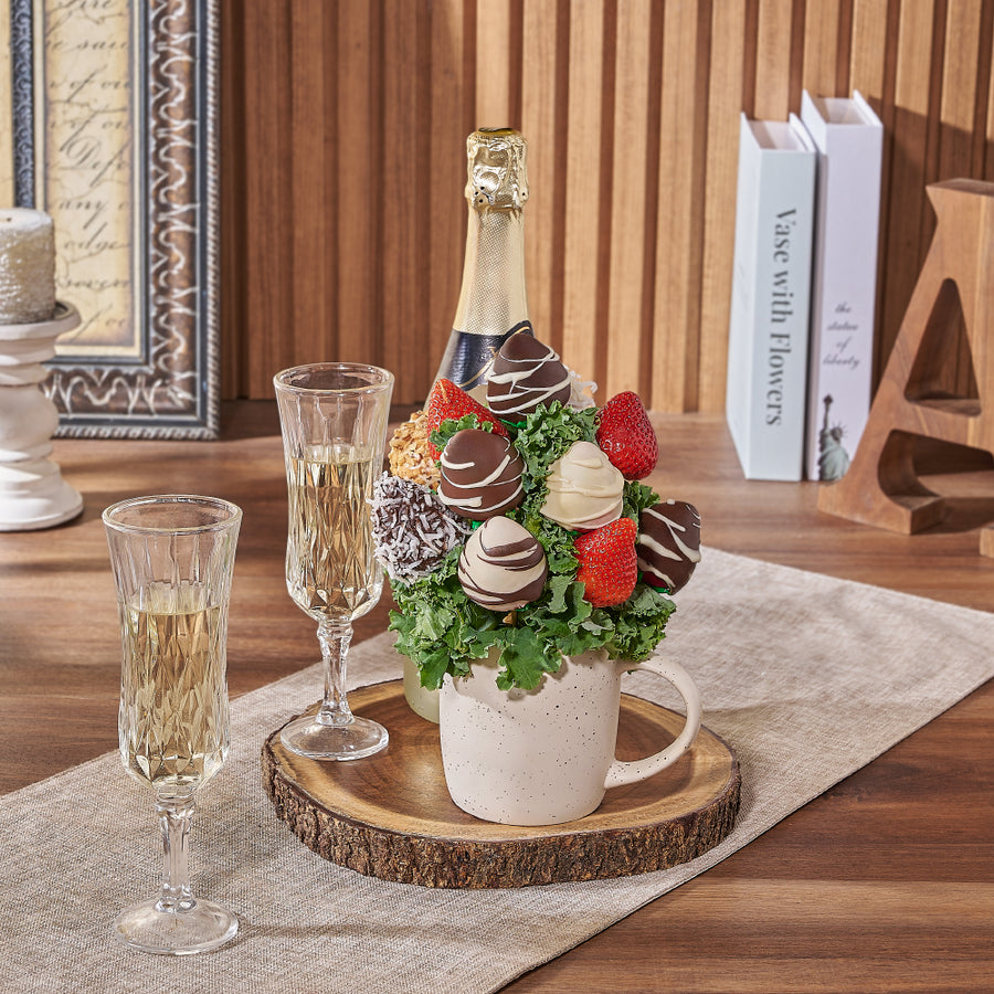 Oakville Chocolate Dipped Strawberries Mug & Bubbly, chocolate dipped strawberry gift, chocolate dipped strawberry, champagne gift, champagne, sparkling wine gift, sparkling wine, Hamilton delivery