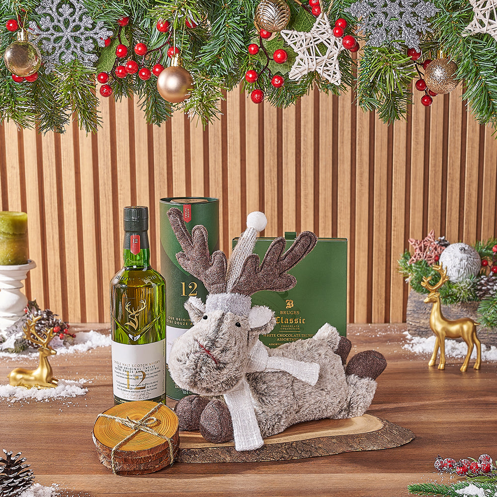 Whiskey and Bruges White Truffles Holiday Gift Set with Live Edge Accessories – how the gift is presented