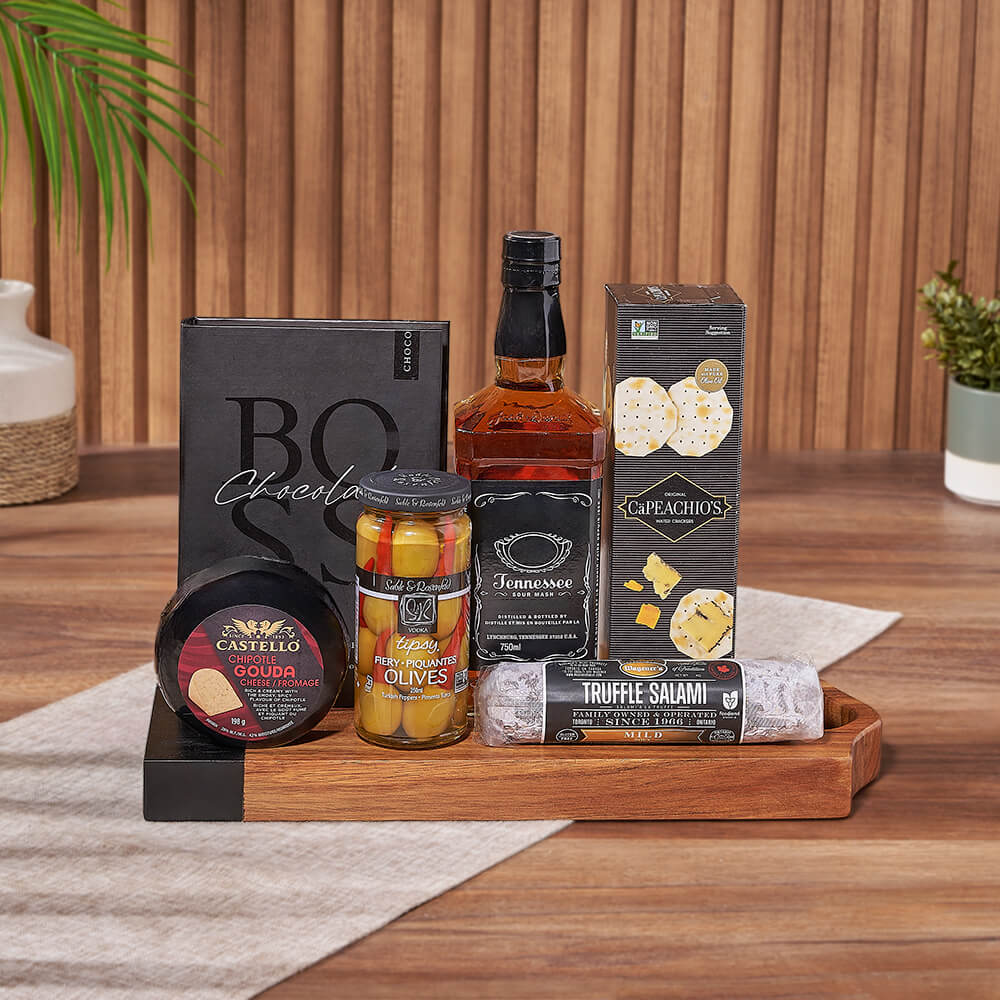 Salami, Cheese &amp; Liquor Board, liquor gift, liquor, charcuterie gift, charcuterie, Hamilton delivery