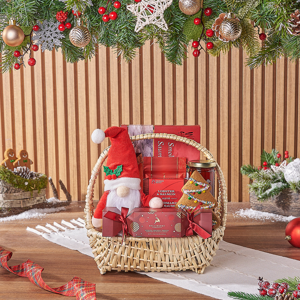 Holiday Chocolate and Gourmet Salmon Basket – how the gift is presented