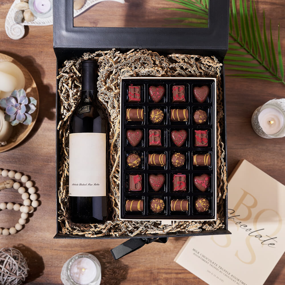 Wine Basket with BOSS Milk Truffles – how the gift is presented
