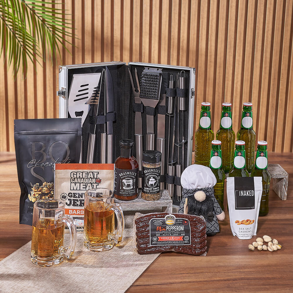 Premium Beer and Grill Gift Basket – how the gift is presented