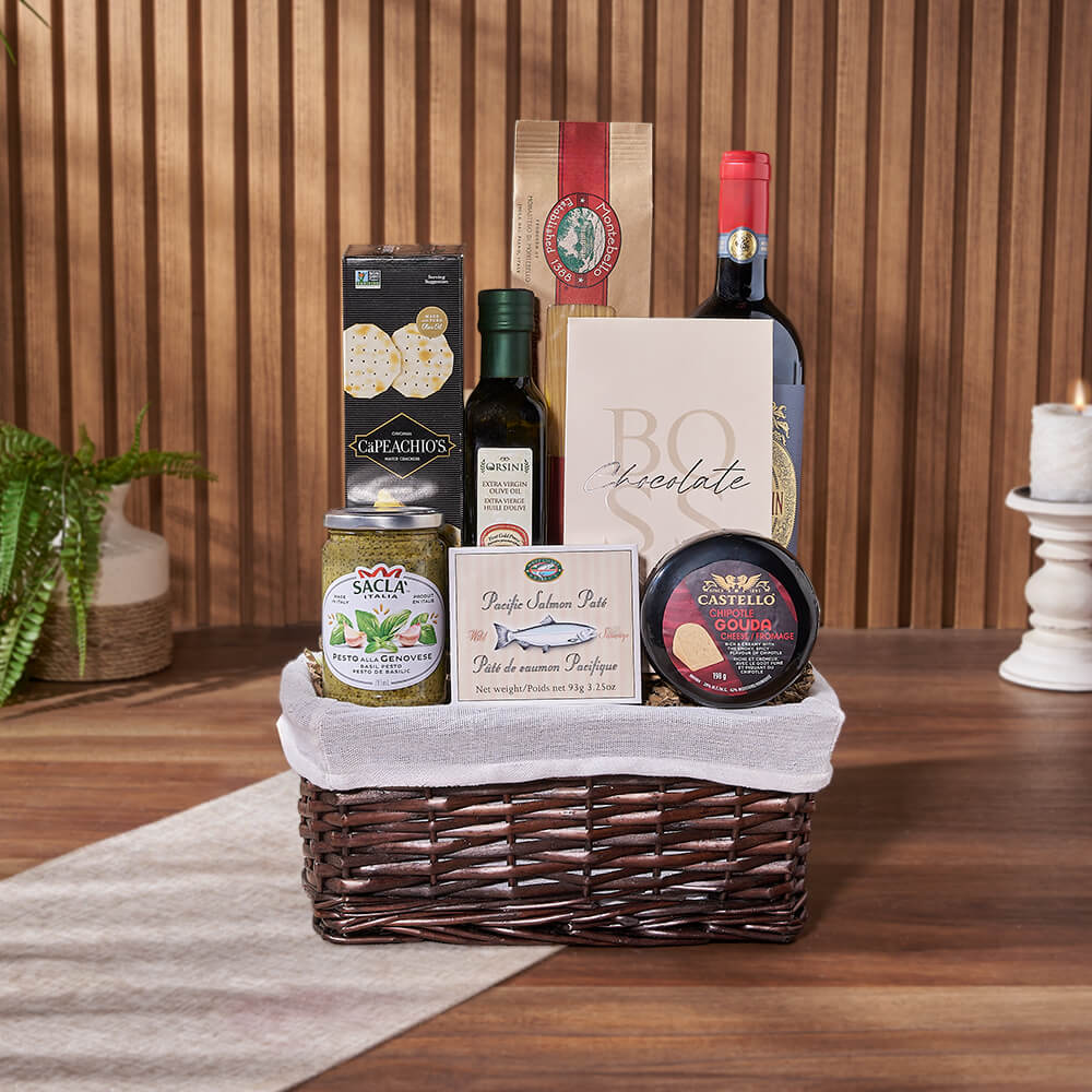 Taste of Indulgence Cheese &amp; Wine Gift Set, wine gift, wine, cheese gift, cheese, seafood gift, seafood, Hamilton delivery