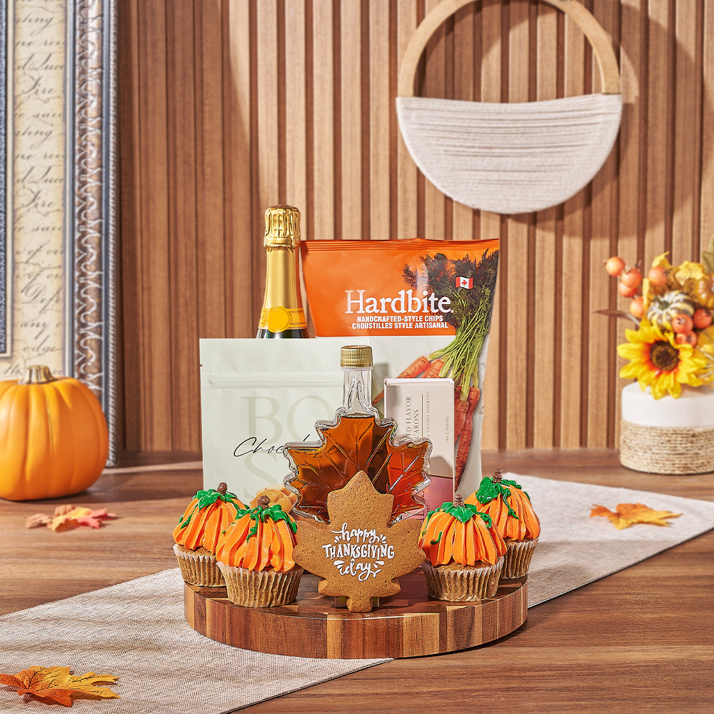 Thanksgiving Bubbly &amp; Snacks Basket, sparkling wine gift, sparkling wine, champagne gift, champagne, cupcake gift, cupcake, Hamilton delivery