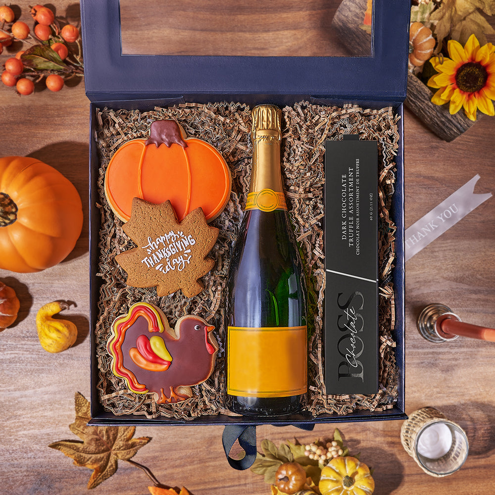 Thanksgiving Champagne &amp; Treat Box, champagne gift, champagne, sparkling wine gift, sparkling wine, cookie gift, cookie, thanksgiving gift, thanksgiving, Hamilton delivery