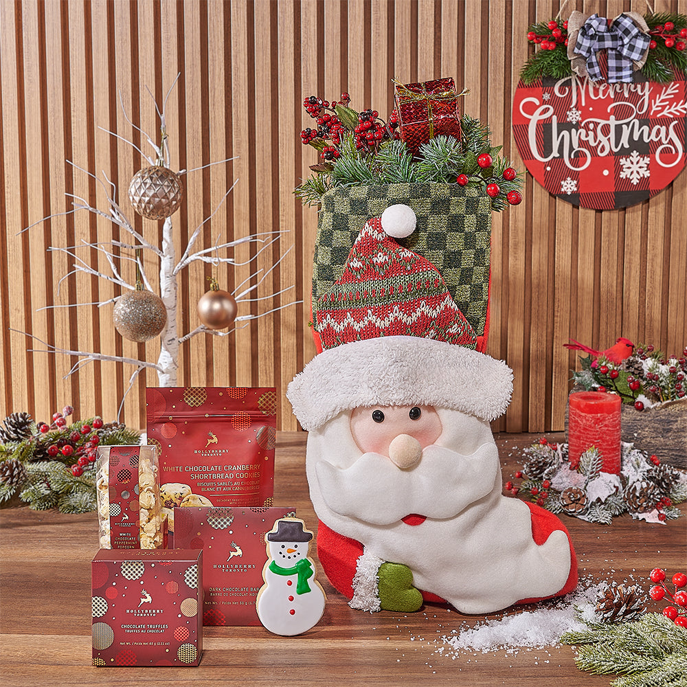 Santa Checkered Stocking with Chocolates – how the gift is presented