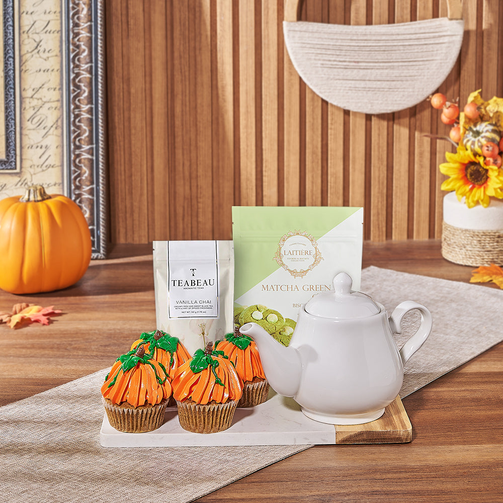 The Great Pumpkin Cupcake &amp; Tea Gift, cupcake gift, cupcake, tea gift, tea, Thanksgiving gift, thanksgiving, Hamilton delivery