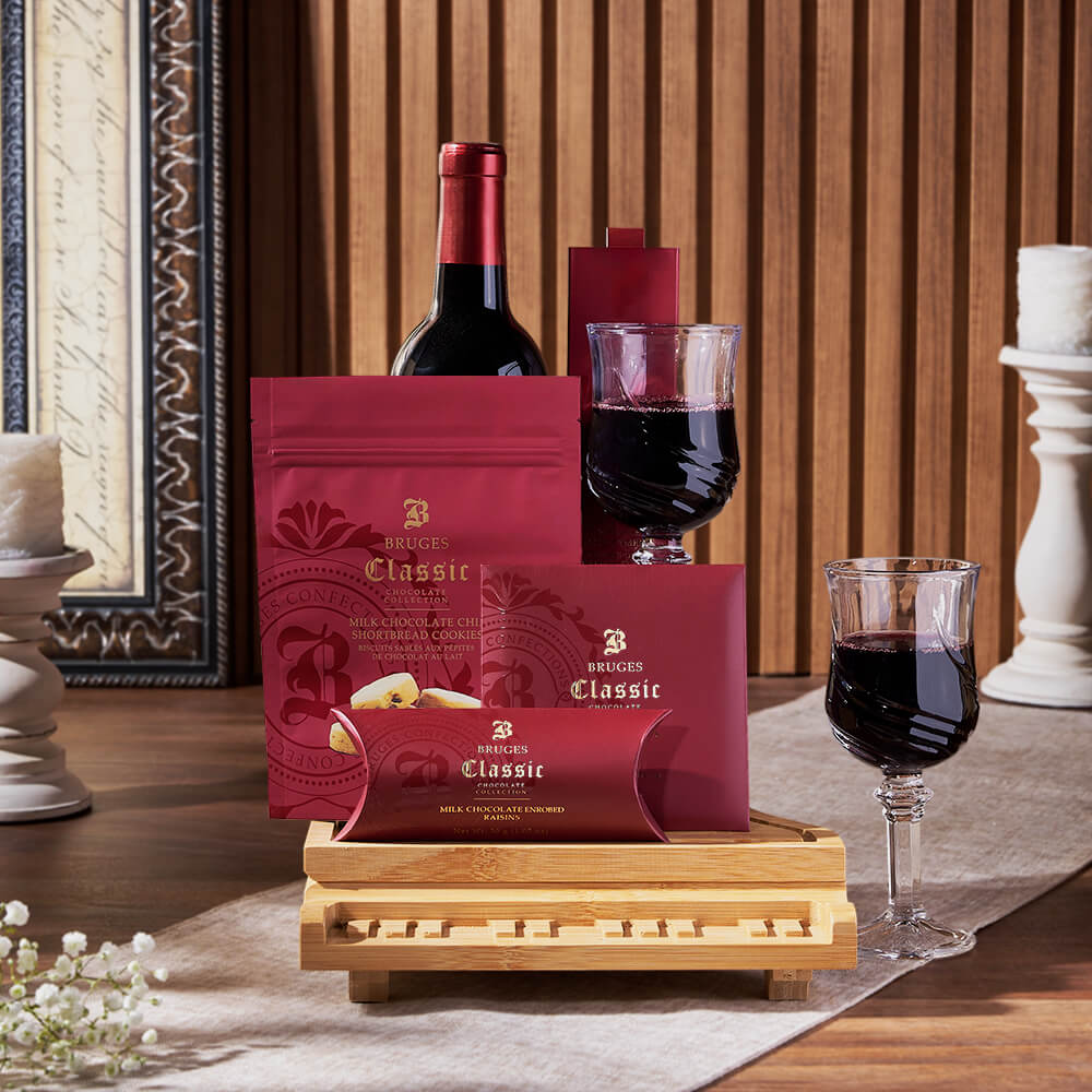 Wine Truffles and Cheese Board Basket – how the gift is presented