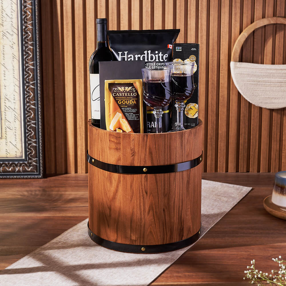 Wine &amp; Cheese Barrel, wine gift, wine, cheese gift, cheese, Hamilton delivery