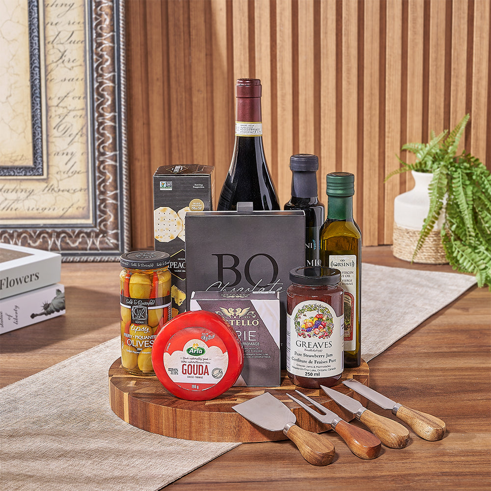 Wine &amp; Cheeseboard Gift, wine gift, wine, chocolate gift, chocolate, cheese gift, cheese, charcuterie gift, charcuterie, Hamilton delivery