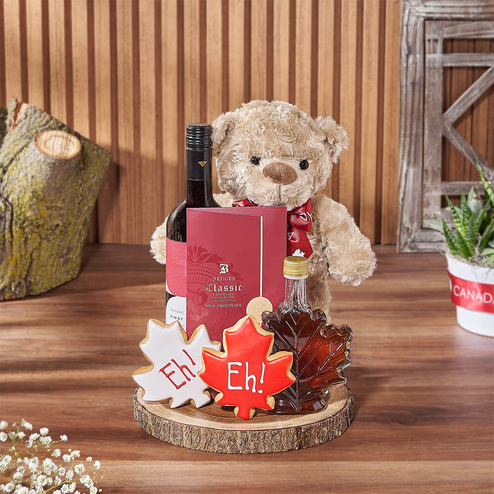 Wine &amp; Teddy Canada Day Gift, wine gift, wine, canada day gift, canada day, cookie gift, cookie, plush gift, plush, Hamilton delivery