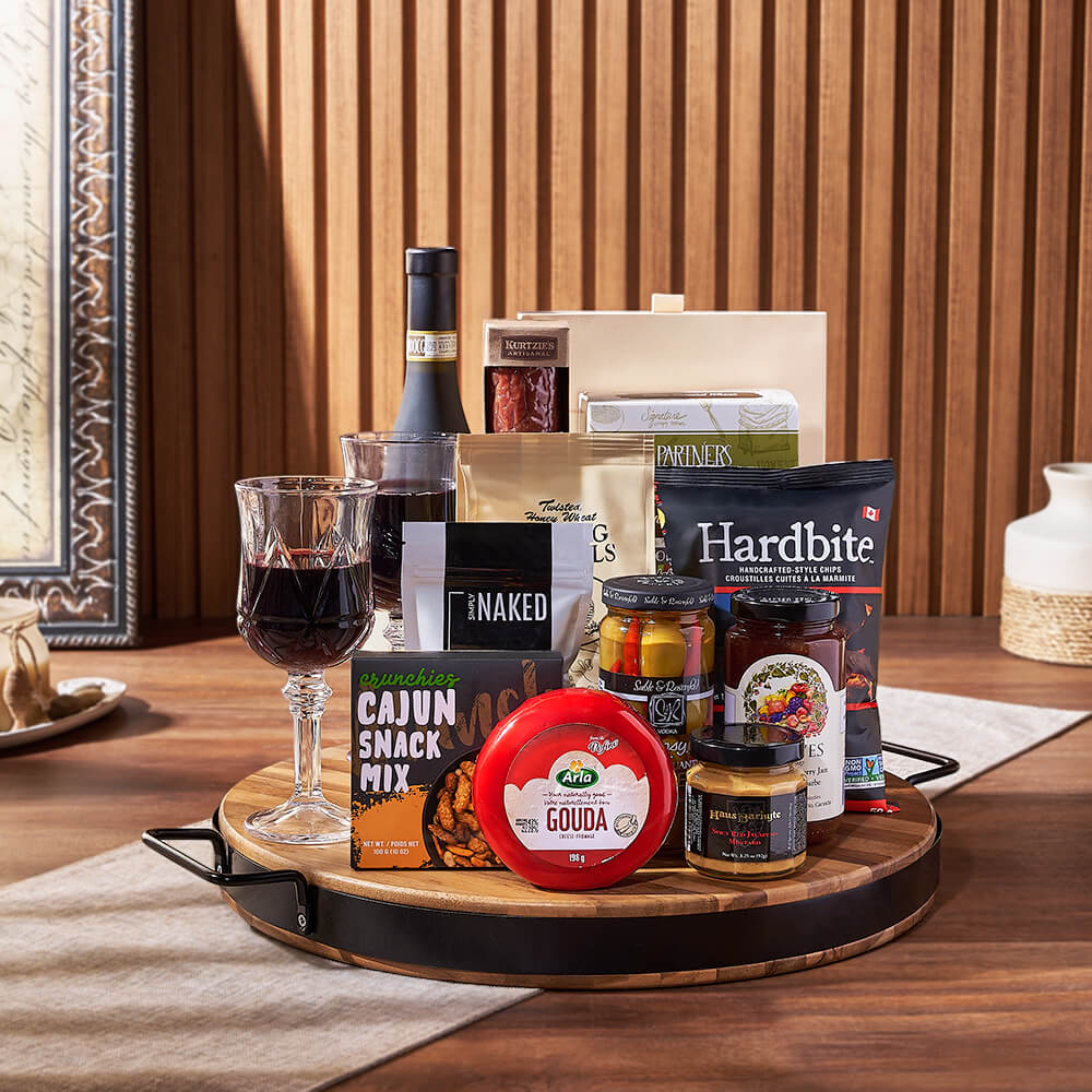 Wish You Success Wine & Goodies Gift Basket, wine gift, wine, charcuterie gift, charcuterie, cheese gift, cheese, Hamilton delivery