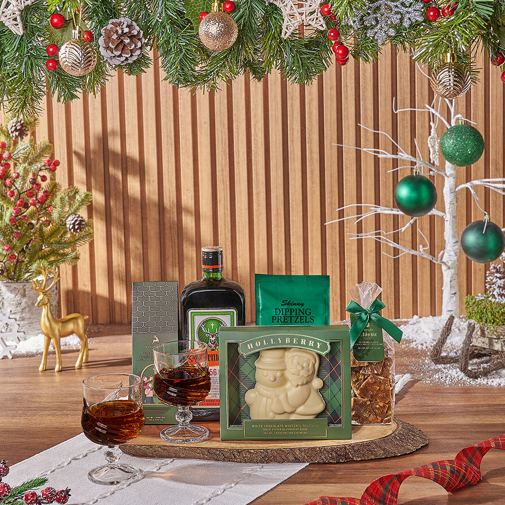 Yuletide Liquor &amp; Snack Basket, Christmas gift, Christmas, liquor gift, liquor, chocolate gift, chocolate, Hamilton delivery