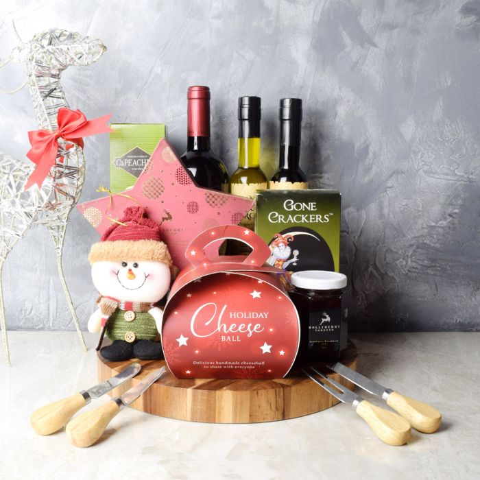 Christmas Cheeseball & Wine Gift Board from Hamilton Baskets - Hamilton Delivery