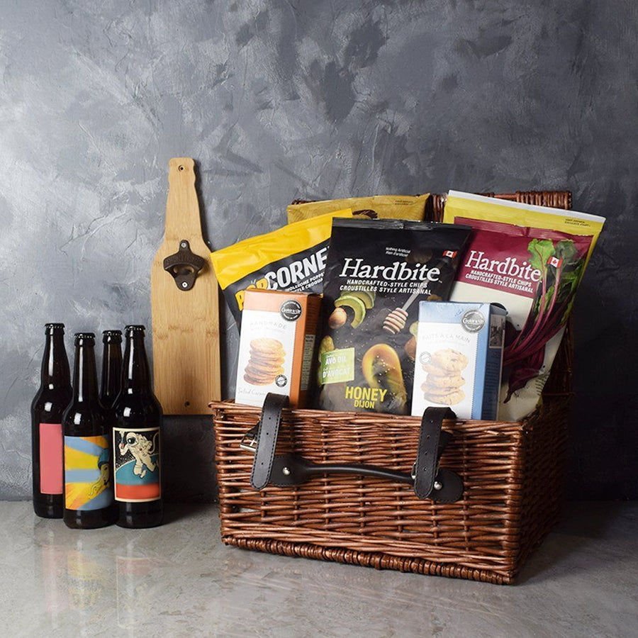 The Game Day Craft Beer Basket is a delicious collection of items sure to please anyone who appreciates a good craft beer from Hamilton Baskets - Hamilton Delivery