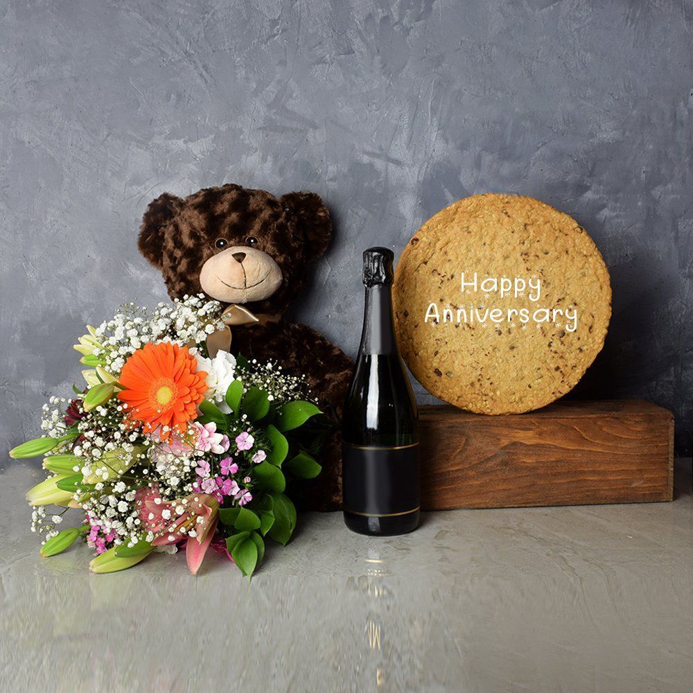 Happy Anniversary Cookie &amp; Champagne Gift Set from Hamilton Baskets - Hamilton Delivery