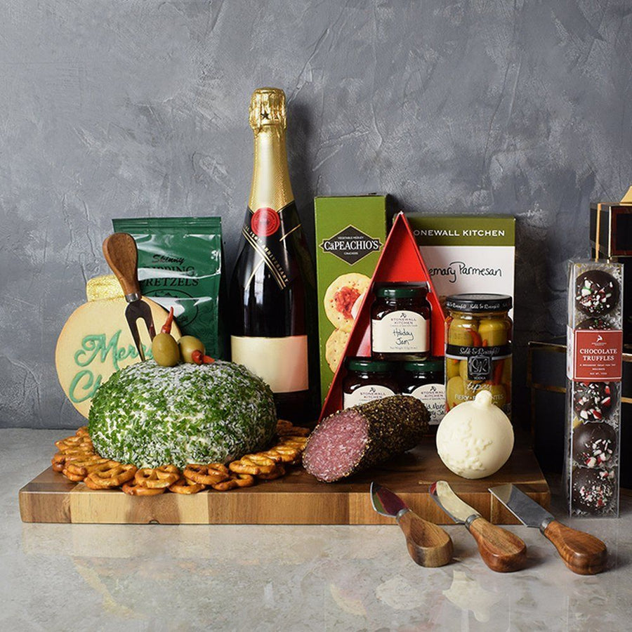 Holiday Champagne Cheese Ball Gift Basket from Hamilton Baskets - Hamilton Delivery.