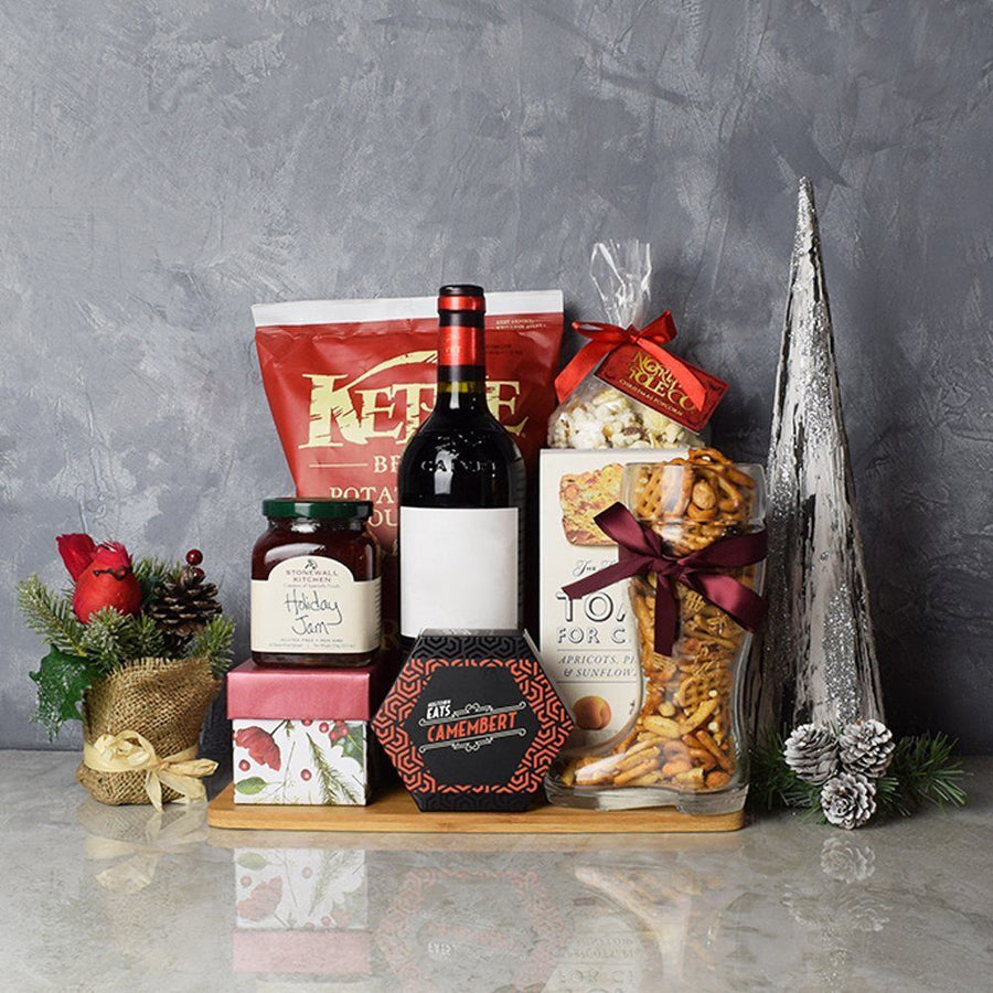 Holiday Wine & Cheese Snack Basket from Hamilton Baskets - Wine Gift Basket - Hamilton Delivery.