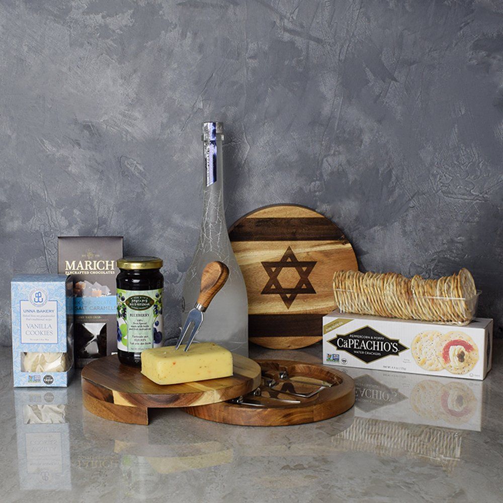 Give the gift of gourmet quality with the Kosher Liquor &amp; Snacks Platter from Hamilton Baskets - Hamilton Delivery