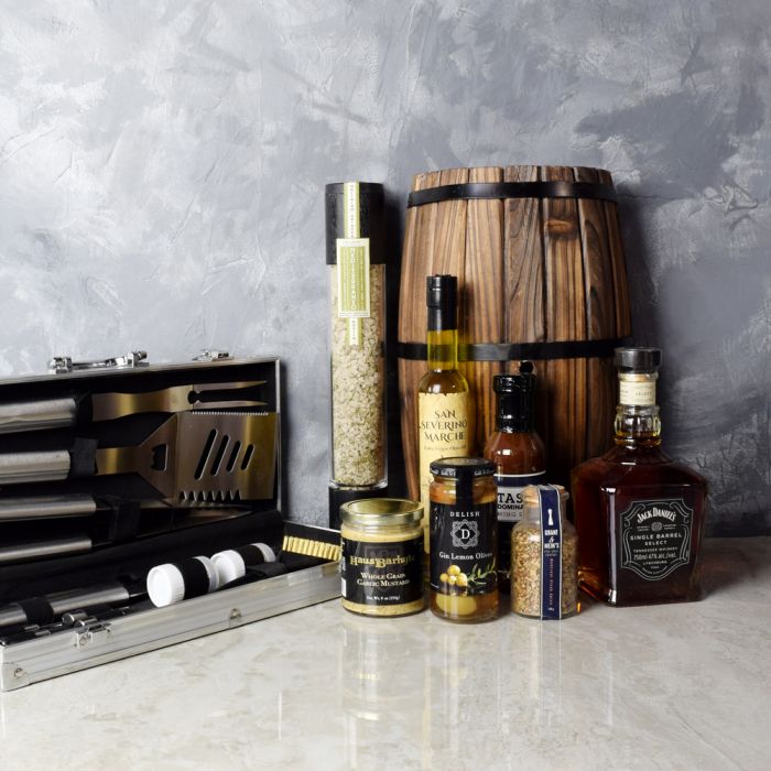 Mediterranean Grilling Gift Set with Liquor from Hamilton Baskets  - Hamilton Delivery