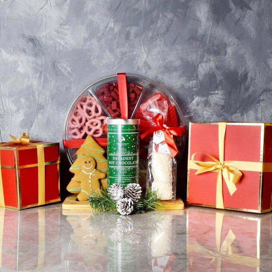 Simply Sweet Holiday Basket" A Tin of Hot Chocolate and Assortment of Candies with Gourmet Food from Baskets Hamilton - Hamilton Delivery