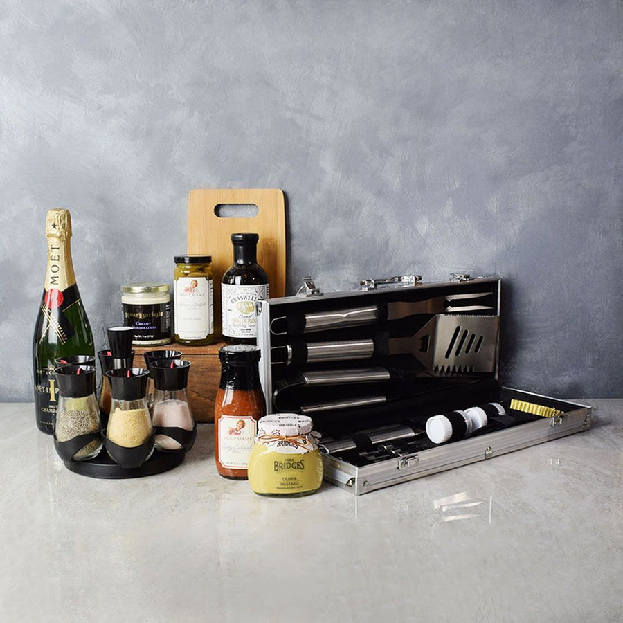 Zesty Barbeque Grill Gift Set with Champagne from Hamilton Baskets - Hamilton Delivery